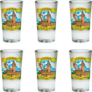 6 Set Schnaps Gläser Bunt Nürnberg Druck Kaiserburg Burg...