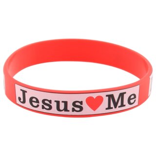 Armband Silikonarmband Silikon Band - Rot Weiß - Aufdruck -  Jesus Love Me