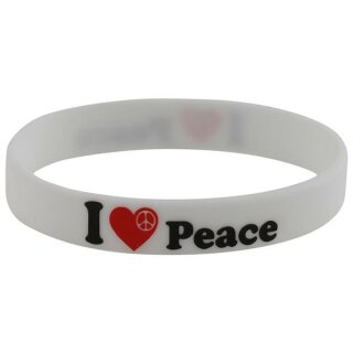 Armband Silikonarmband Silikon Band - Rot Weiß - Aufdruck -  I Love Peace