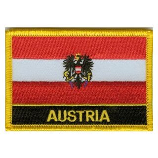 Österreich mit Wappen Aufnäher / Patch mit Schrift 5,5cm x 9cm