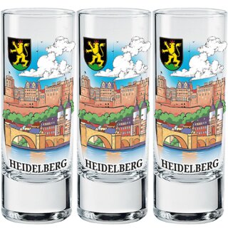 3 er Pack Schnaps Glas Heidelberg Bunt 50ml Lang